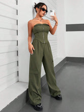 Women's Solid Color Zipper Front Bustier Top And Cargo Pants Set